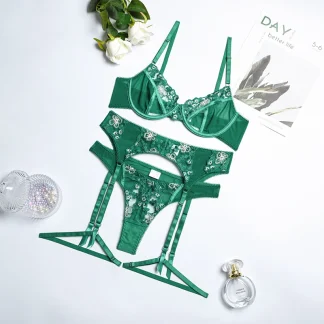 Sexy Embroidery Lace Green Lingerie